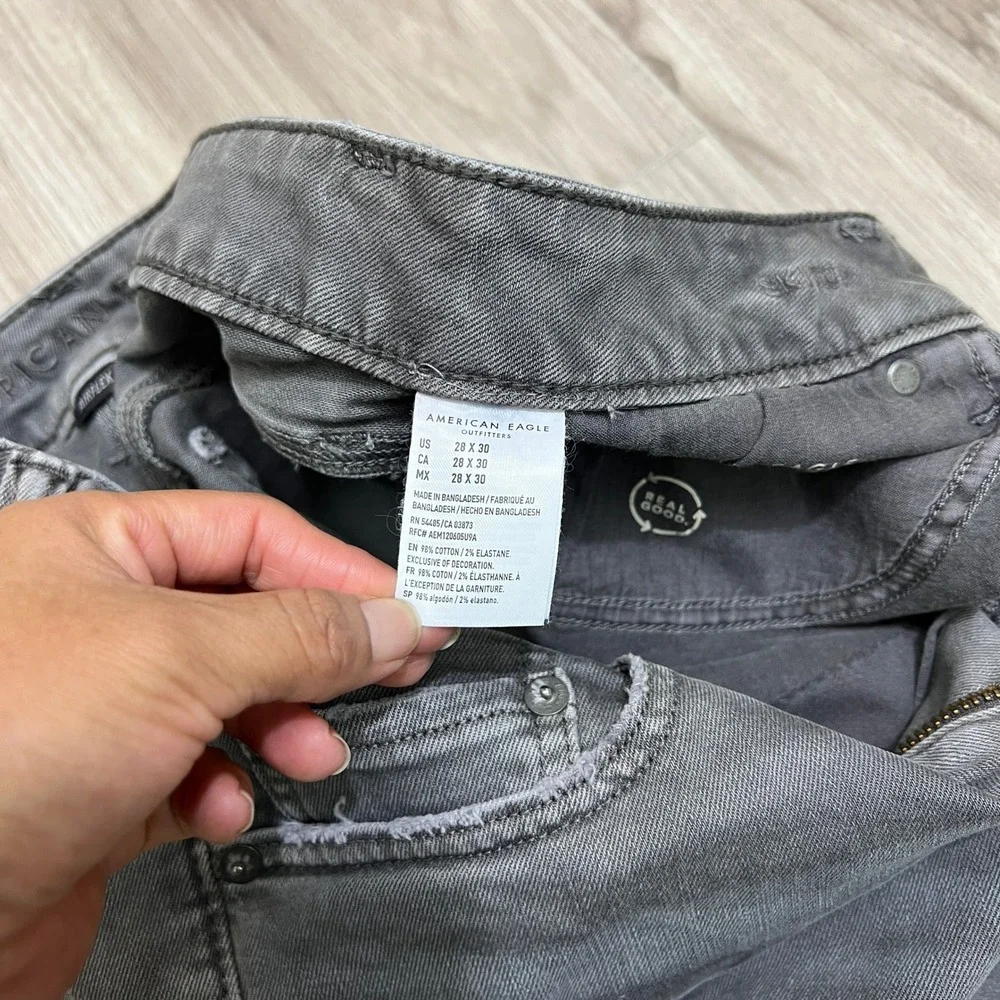 American Eagle AirFlex Skinny Jeans Men's 28x30 Gray Distressed Stretch Denim